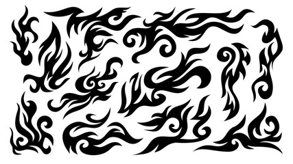 Fototapeta premium Fire flame vector illustration. Flame decal. Tribal fire vinyl stickers for transportation. tribal fire symbol design. Burning element with curves for vehicles. y2k gothic flame stickers.