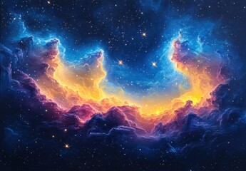 Fototapeta premium Cosmic Nebula in Outer Space with Vibrant Colors and Shimmering Stars