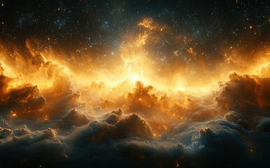 Fototapeta premium Stunning Cosmic Nebula with Interstellar Clouds and Glowing Stars in the Universe
