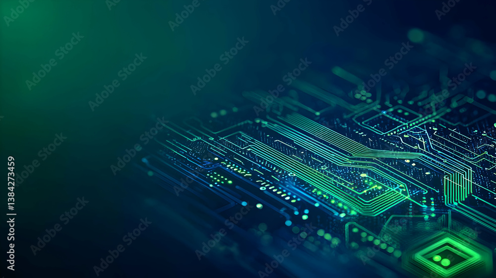 Poster abstract circuit board design with glowing green lines