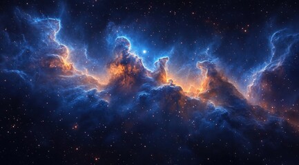 Fototapeta premium Cosmic Nebula Glowing in Deep Space with Bright Stars and Ethereal Gas Clouds