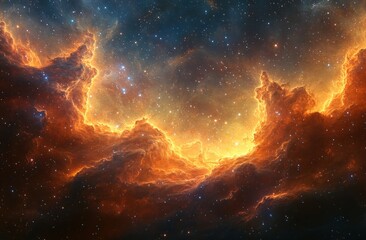 Fototapeta premium Majestic Cosmic Nebula Glowing in Warm Hues with Ethereal Starlight and Intricate Cloud Formations