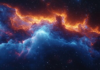 Nebula Cosmic Glow in Deep Space with Vibrant Blue and Red Hues Stars Fantasy