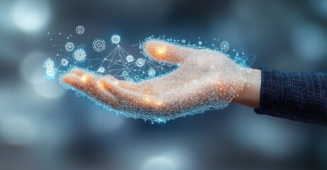 Futuristic AI Robot Hand Analyzing Data for Automated Business Process and Intelligent System Management