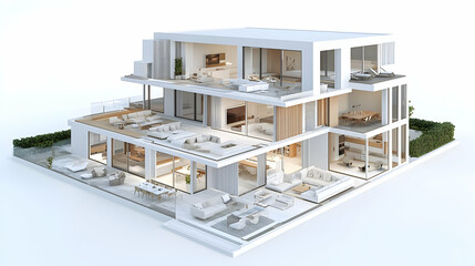 Modern Multi-Level House Section View Illustration