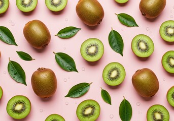 Fototapeta premium Fresh green kiwi, a healthy fruit ingredient, isolated on white
