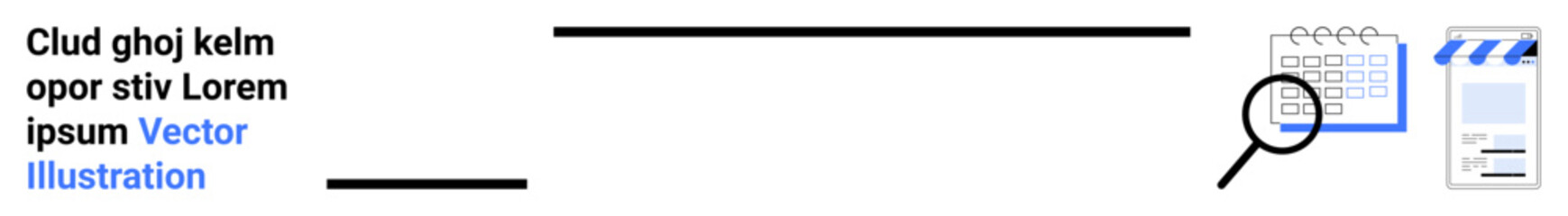 Magnifying glass focusing on a calendar and mobile app UI. Ideal for analysis, organization, scheduling, research, management, productivity, simple landing page