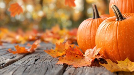 Autumn pumpkins and leaves