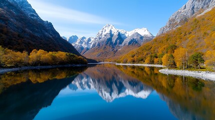 Fototapeta premium Autumn mountain lake reflection