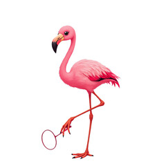 Obraz premium Flamingo standing on one leg, white isolate background