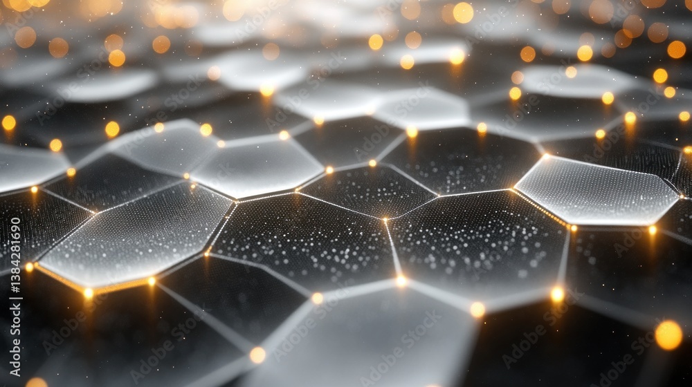 Poster futuristic hexagonal grid abstract background minimalistic design white monochrome digital art