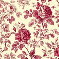 Vintage Rose Floral Pattern on Cream Background for Home Decor