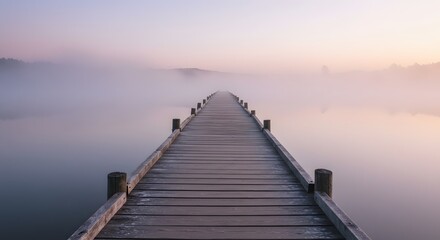Fototapeta premium Wooden Dock Over Misty Lake