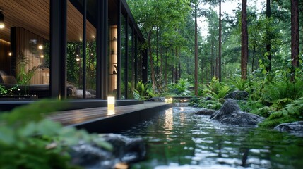 Elegant House Surrounded by Lush Greenery and Sparkling Swimming Pool