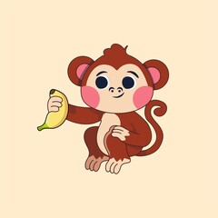 Monkey Holding Banana Illustration
