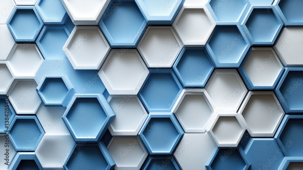 Poster hexagonal object 3d illustration with abstract blue and white pattern
