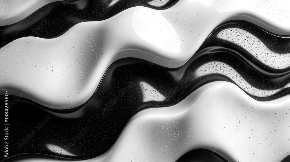 Poster abstract black and white wavy silk pattern 3d rendering dynamic motion background luxury fabric desi