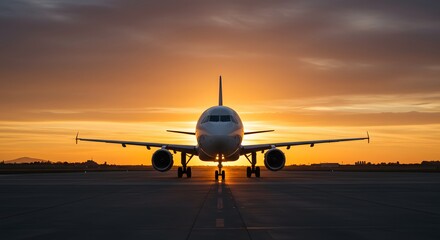 Fototapeta na wymiar Airplane at Sunset on Runway