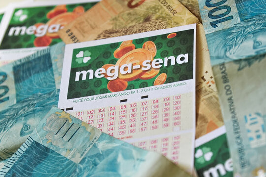 Cards of the Brazilian MEGA SENA lottery organized by Loterias Caixa. Game, draw, Brazilian lottery. Rio de Janeiro, Brazil - 04.11.2025 