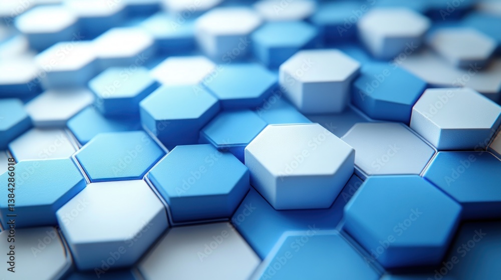 Aufkleber abstract hexagonal shapes in blue and white for science and technology background