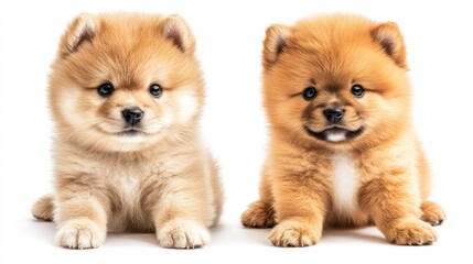 Obraz premium Fluffy Pomeranian puppies studio shot