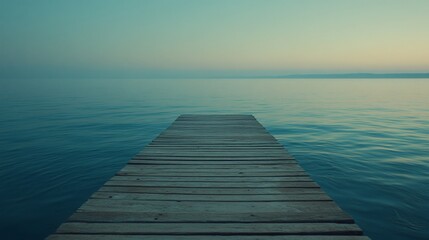 Obraz premium Serene Wooden Dock Extending into Calm Lake at Dusk