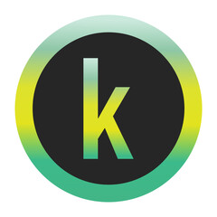 Bold Green and Yellow Lowercase Letter k on a Black Circle with a Gradient Eco-Friendly Border Representing World Environment Day and Sustainability