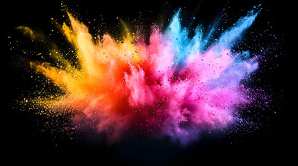 Vibrant Colorful Powder Explosion On Black Background