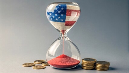 Hourglass with USA Flag Design in Sand Illustrating Time's Passage USA policy impact