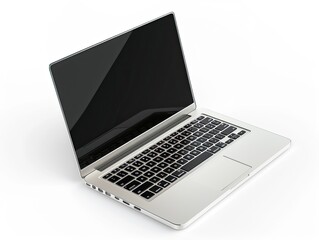 Silver Laptop Open for White Background.