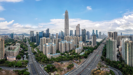 Fototapeta premium A Stunning Aerial View of Modern Urban Skyline and Highways