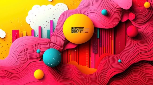 Abstract Colorful 3D Wave Design with QR Code