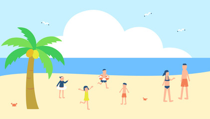 Obraz premium 海で遊ぶ人々のイラスト 
