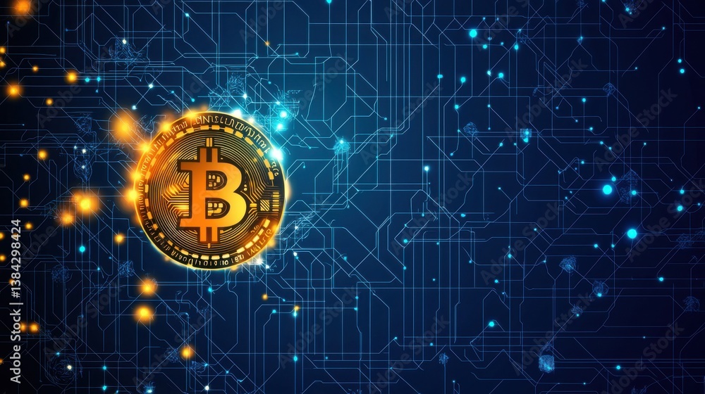Poster bitcoin cryptocurrency digital concept with circuit board background