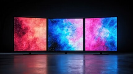 Colorful Abstract Backgrounds on Three Modern Digital Screens