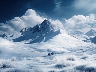 Mountain range with surreal blue tones and panoramic view