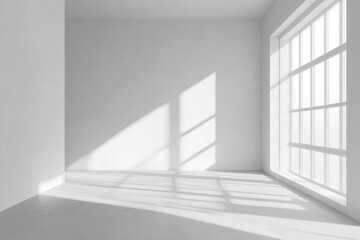 Obraz premium Sunlit empty white room corner.