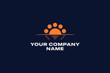 Horizon Sunset Logo. features a sleek and modern depiction of the sun rising (or setting) over the horizon. The bold orange hues symbolize energy, optimism, and progress.