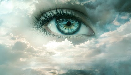 Eye with Clouds and Sky Reflections, Concept of Dream and Vision