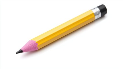 Yellow Pencil with Pink Tip on White Background for Creative Use