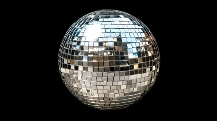 Disco ball reflects, black backdrop, party
