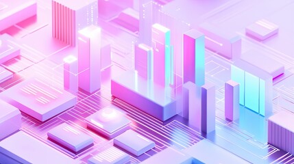 Fototapeta premium Futuristic cityscape digital world 3d render vibrant aerial perspective modern design