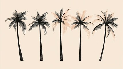 Fototapeta premium Six palm trees, illustration, tropical background, design element