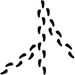Vector silhouette of human footprints walking on white background