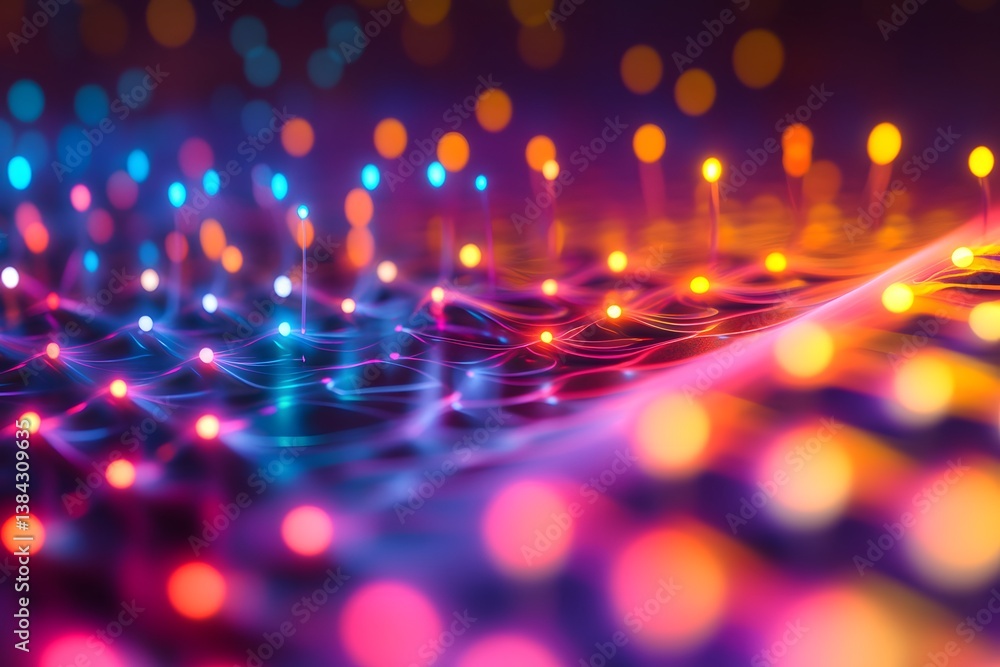 Poster colorful abstract light patterns and waves in a digital environment