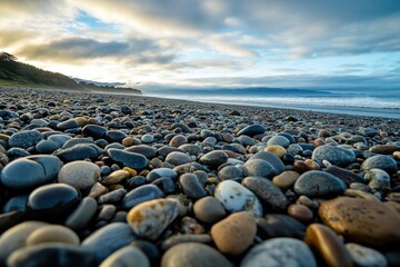 Pebble beach with triadic color scheme and negative space
