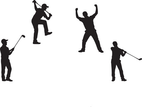 Silhouettes of Golfers Showcasing Diverse Techniques and Stances with Golf Club Against Gradient Background