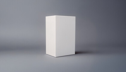 Image shows a tall, white, rectangular box on a plain gray background suitable for product display or packaging design mockups.