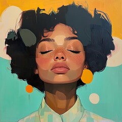 Serene Woman Portrait: Freckles, Curls, and Calm
