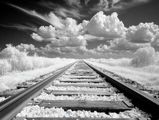 Railroad tracks with leading lines and high contrast